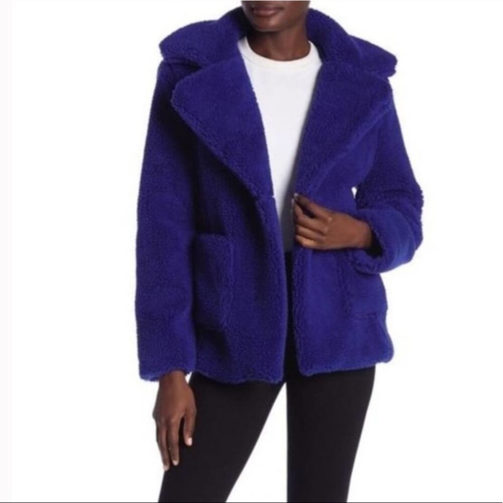 Sebby Teddy Faux Shearling Jacket in cobalt blue, size XL, NWT